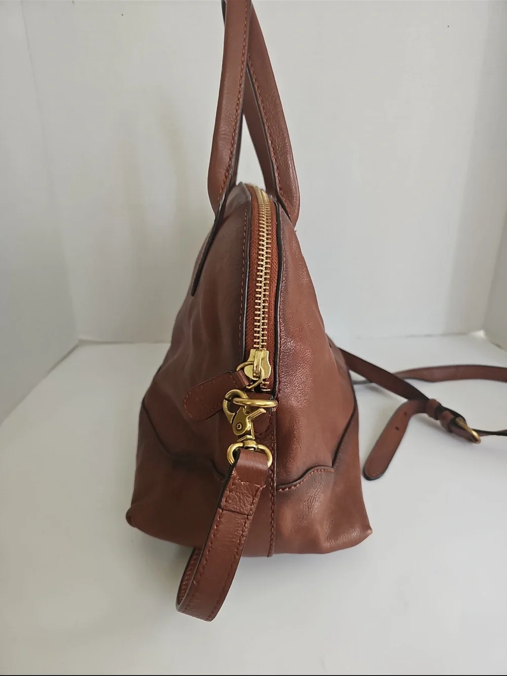 Frye Ring Dome Genuine Leather Satchel W/ Adjustable Crossbody Strap